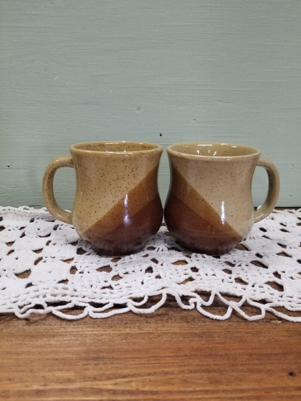 Stoneware Studio Art Pottery Coffee Mugs Pair